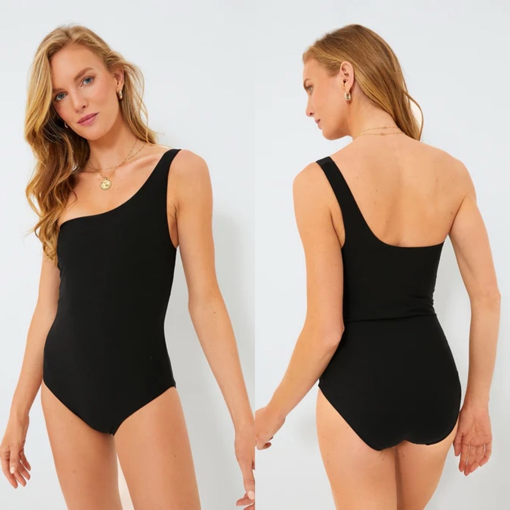 NWT Stylest Caviar Sculpting One Shoulder Suit Black M